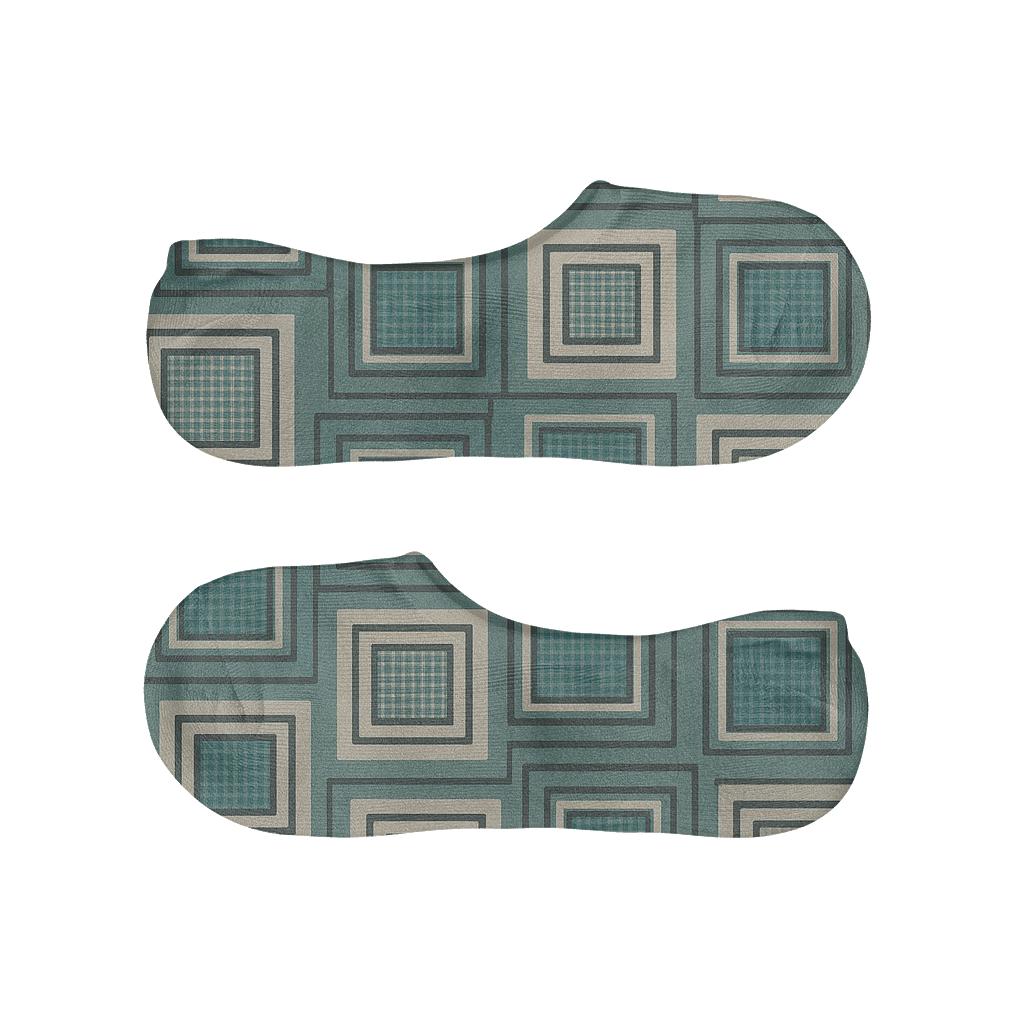 Teal And Ivory Nested Progressive Checks On Warm Gray custom no-show socks