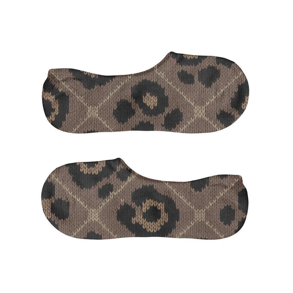 Charcoal Knit Illusion Leopard Lattice On Warm Taupe breathable seamless no-show sockscustom no-show socks