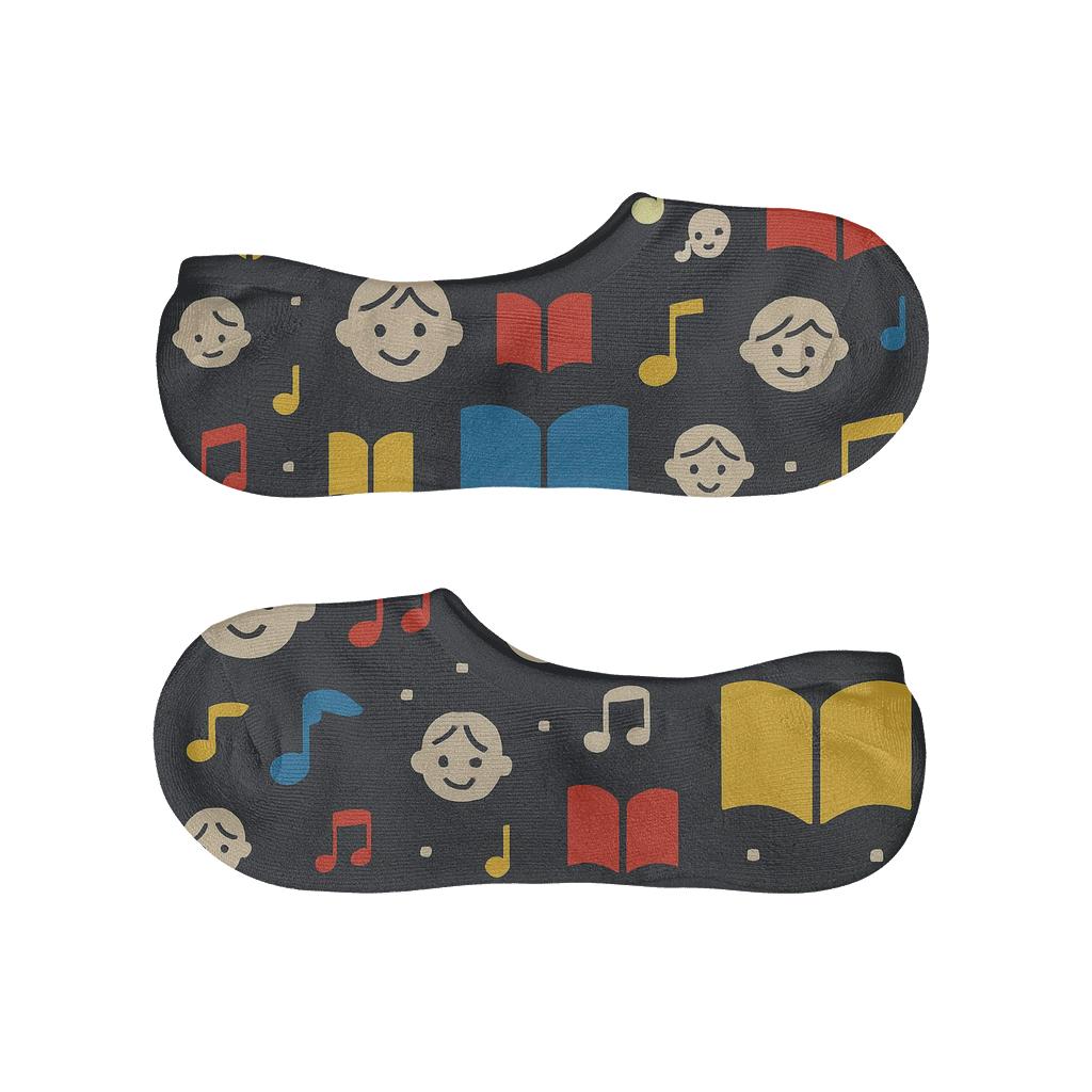 Storybook Grid With Childcare Worker Touch designer printed no-show socks