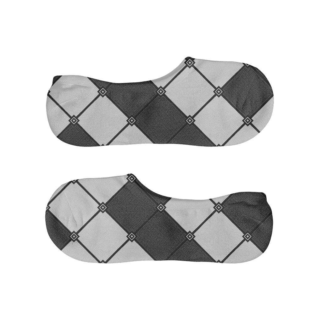 Black And White Diagonal Diamond Check With Micro Herringbone Fill personalized invisible socks