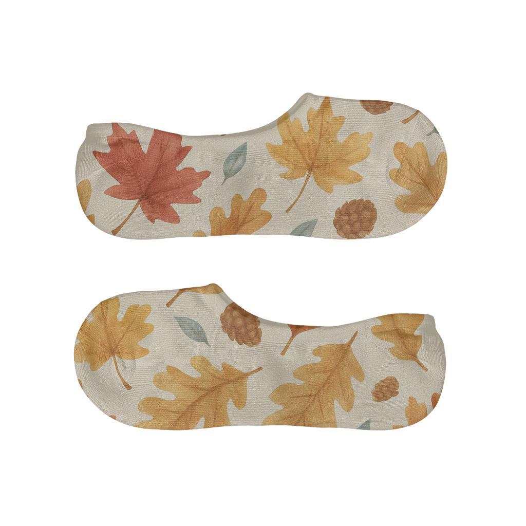 Watercolor Falling Leaves Diagonal Drift On Creamy Beige Background soft cotton no-show socks