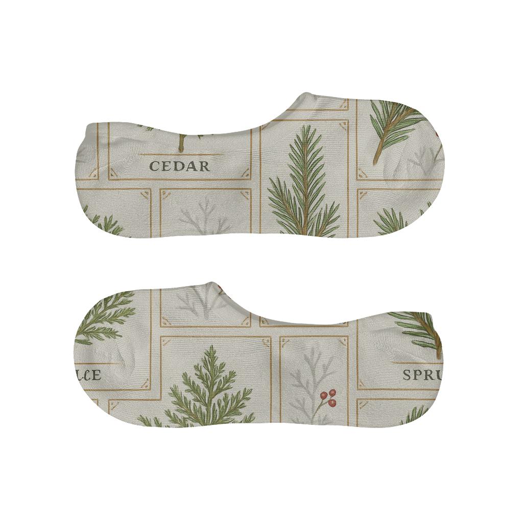Botanical Poster Repeat With Evergreen Branches custom no-show socks