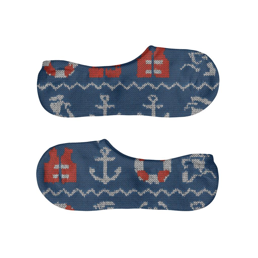 Coast Guard Officer Knit Illusion Buoy And Wave Fair Isle designer printed no-show socks