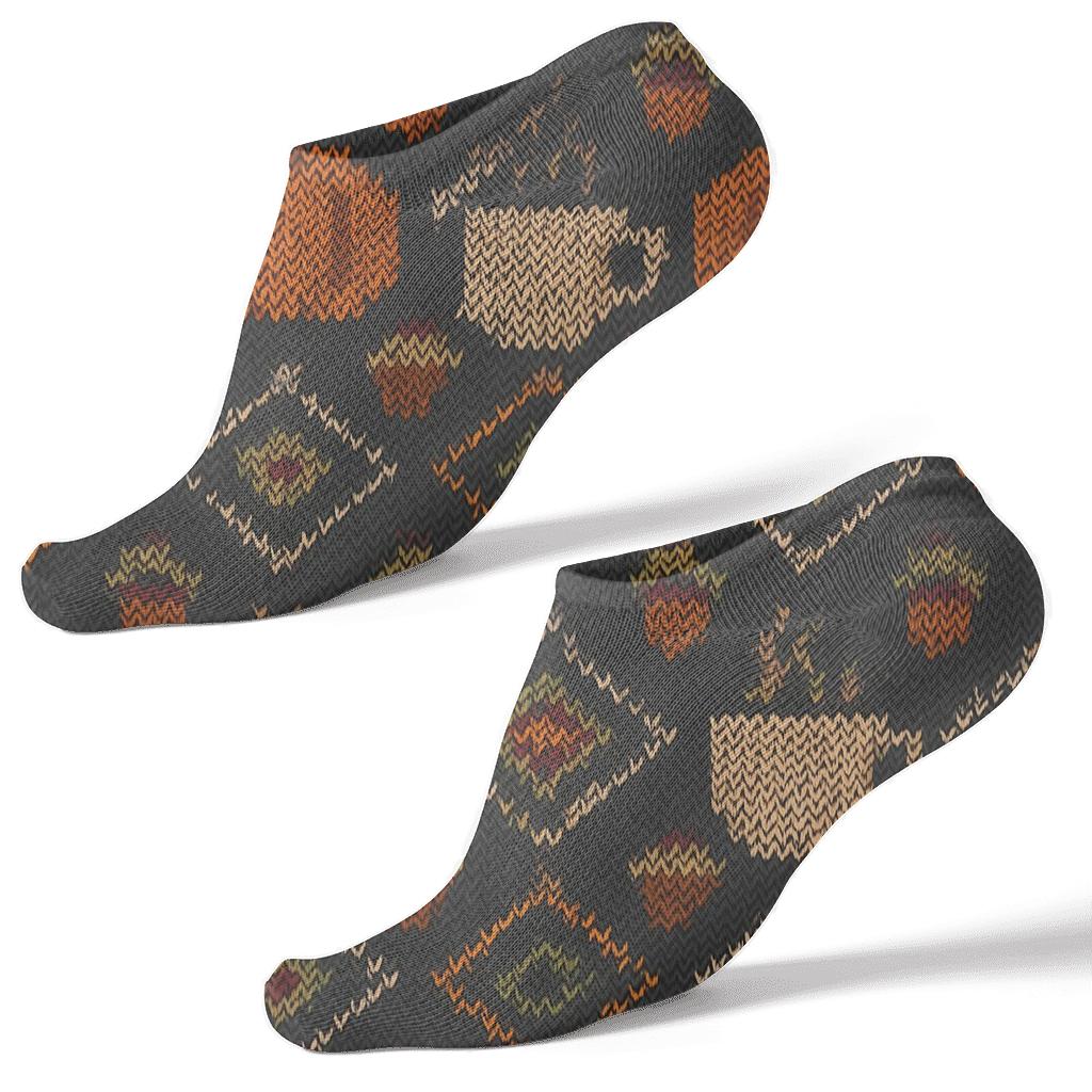 Knitted Pumpkin Mug Fair Isle On Charcoal Background soft everyday ankle socks