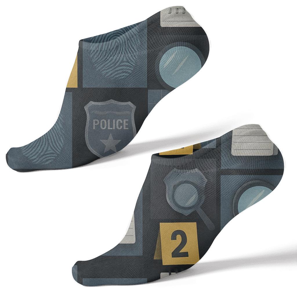Midnight Casework Police Detective Collage Tiles trendy patterned ankle socks