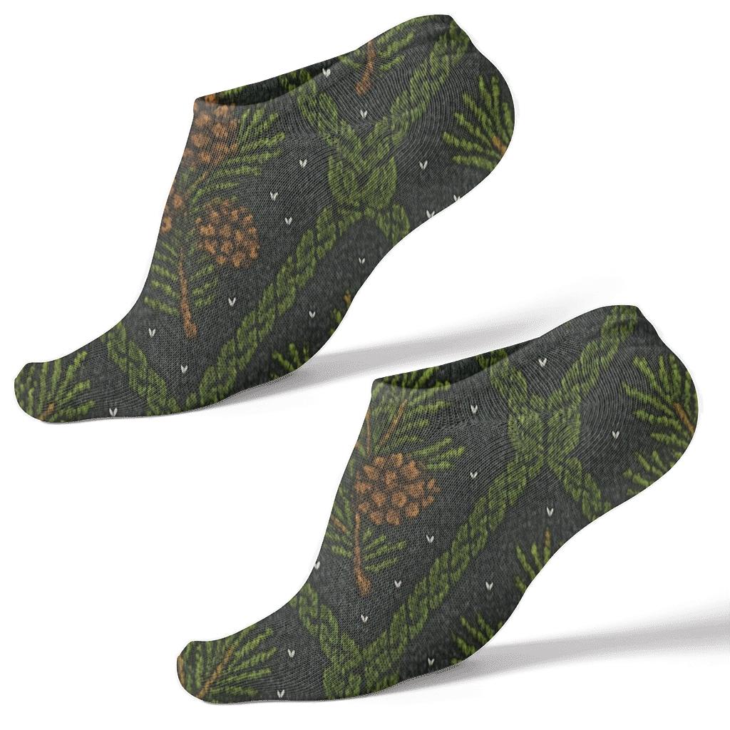 Cabled Nordic Knit Evergreen Branches Mosaic trendy patterned ankle socks