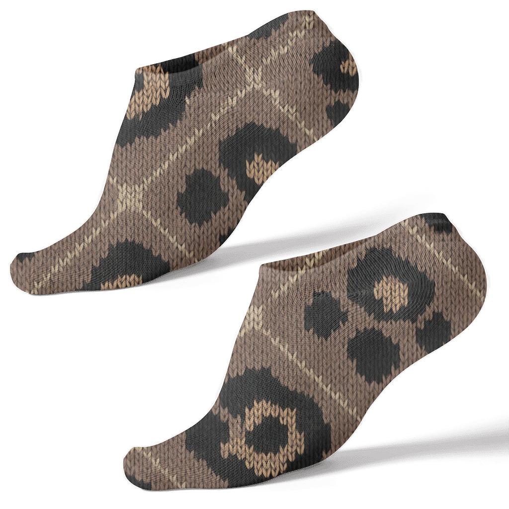 Charcoal Knit Illusion Leopard Lattice On Warm Taupe premium sports ankle socks