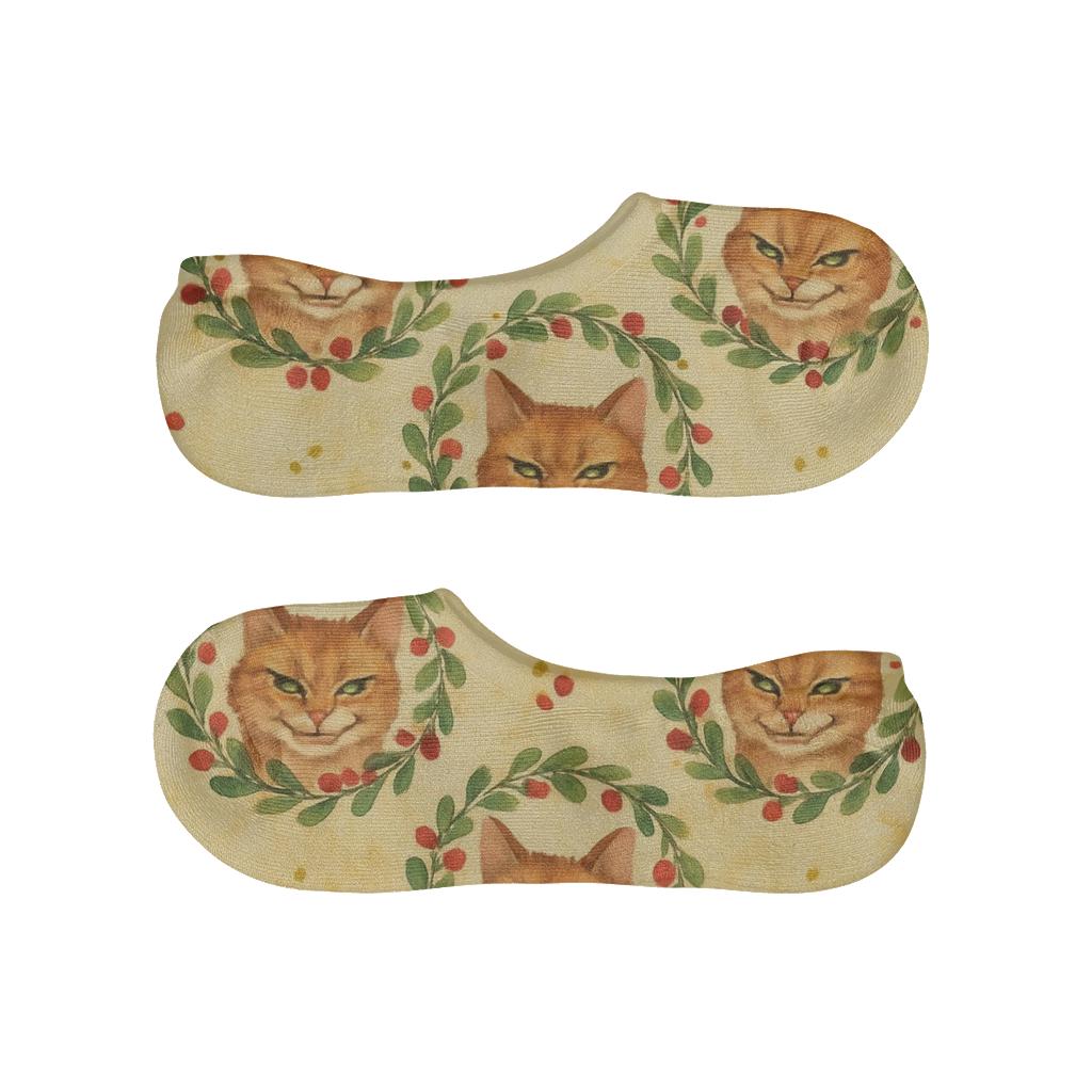 Mistletoe Cat Portrait Medallions On Warm Cream Background trendy no-show sock styles