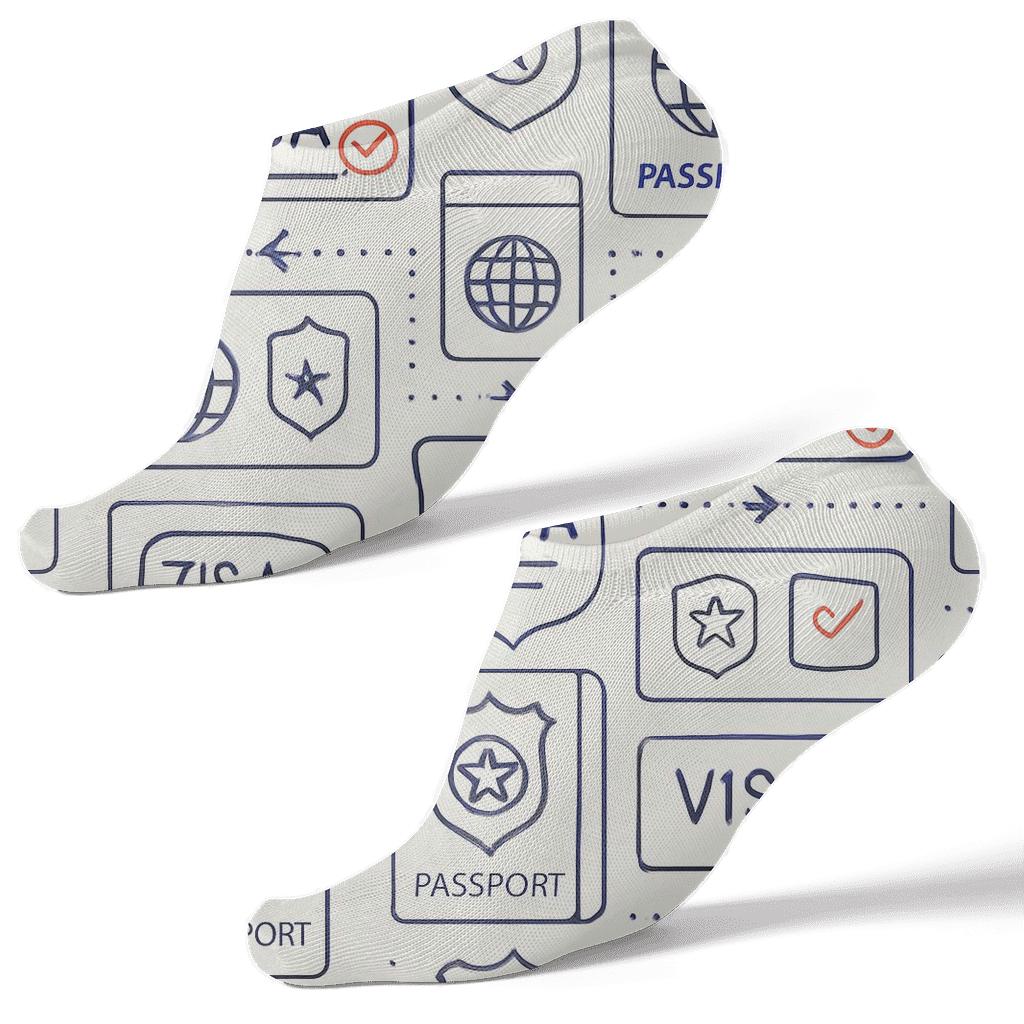 Immigration Officer Visa Stamp Lattice On White personalized ankle socks