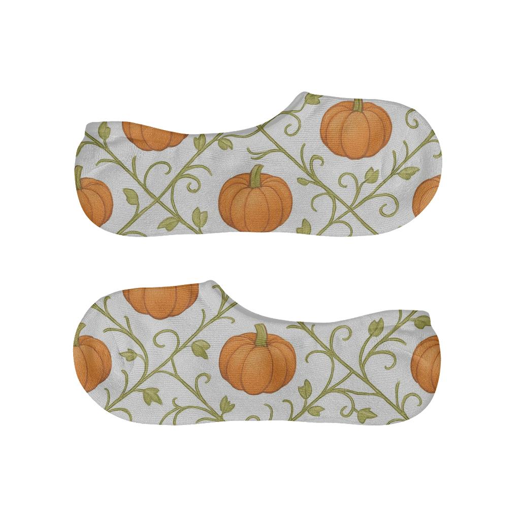 Orange Pumpkin Vine Trellis Repeat On White Background breathable no-show socks