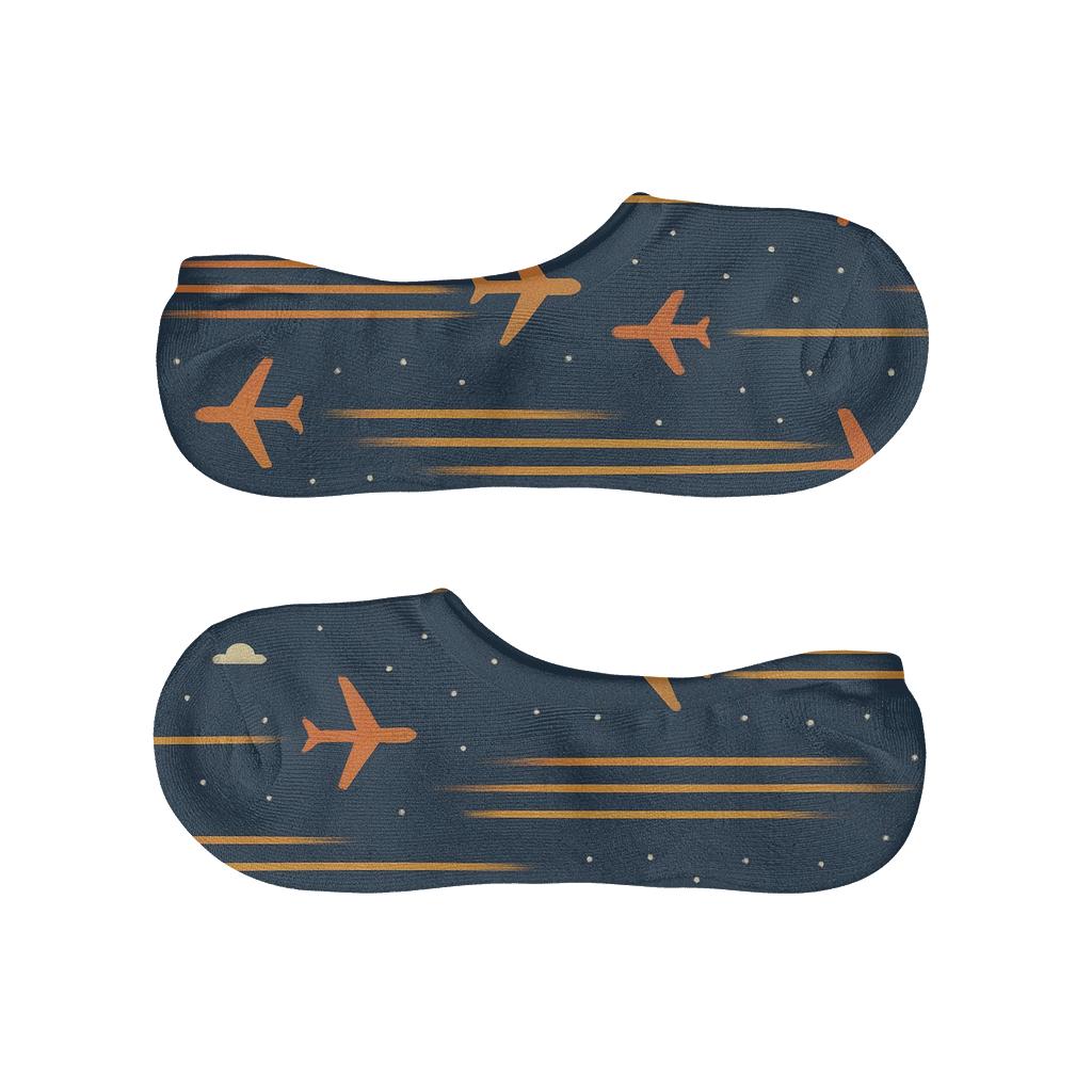 Airplane With Sunset Contrail Pattern Bands designer printed no-show socks
