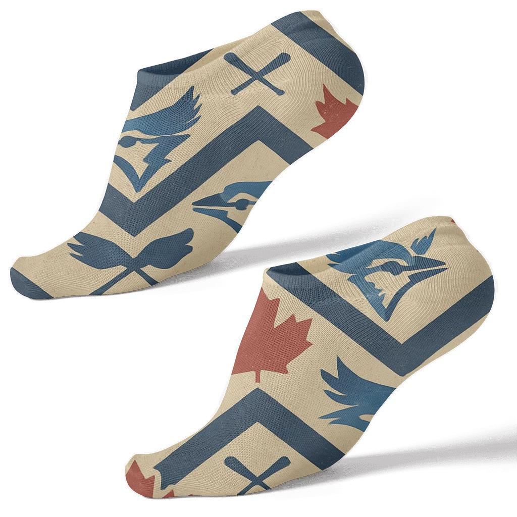 Maple Leaf Chevron With Blue Jays Flight Motifs trendy patterned ankle socks
