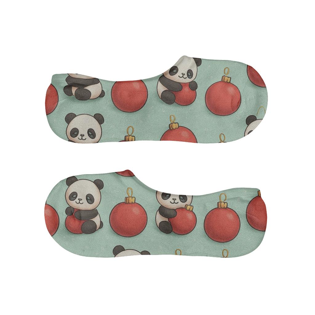 Ornament Panda Polka Grid On Soft Mint Background breathable no-show socks