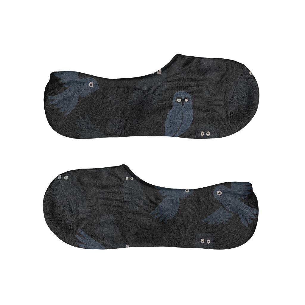Midnight Owl Silhouette Lattice On Black Background comfortable invisible socks