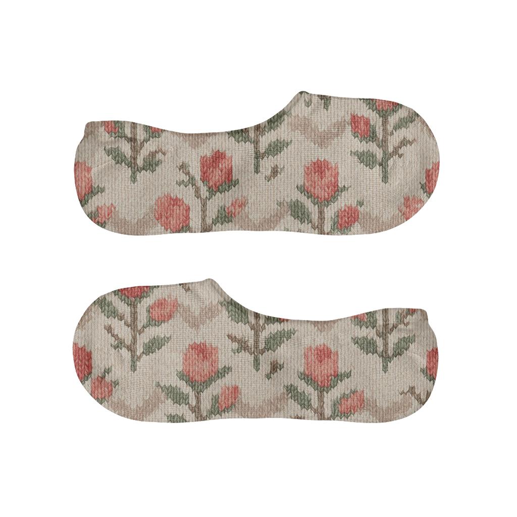 Valentines Rose Rosebud Chevron Knit Illusion designer print no-show socks