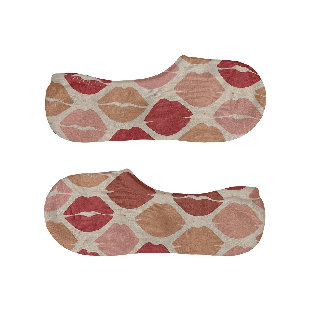 Valentines Lip Print Lattice On Warm Beige custom no-show socks