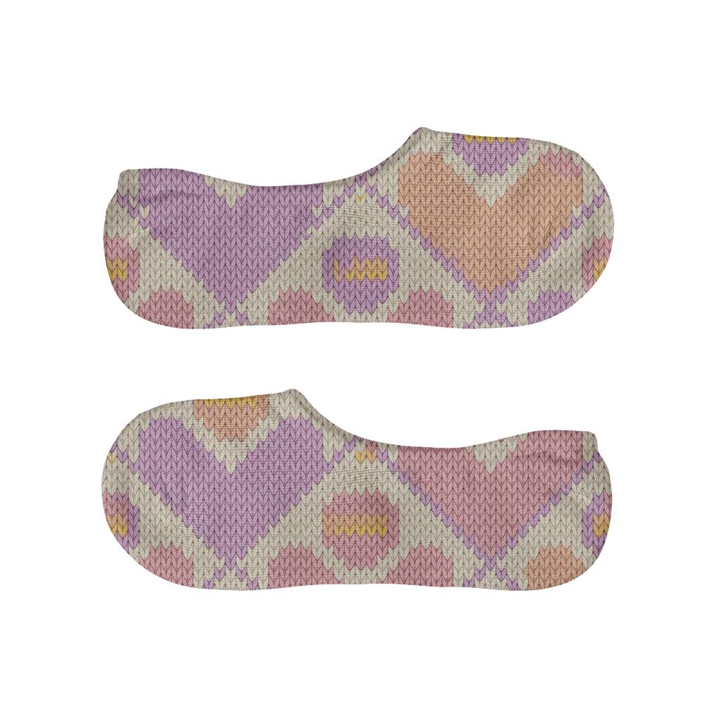 Knit Illusion Lattice With Valentines Candy Heart low cut no-show socks