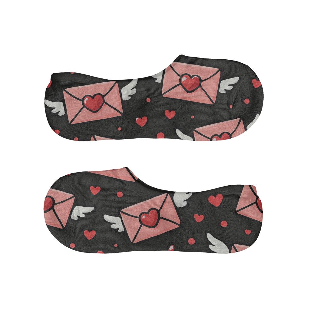Valentines Love Letter Envelope Winged Cartoon Tessellation personalized no-show socks