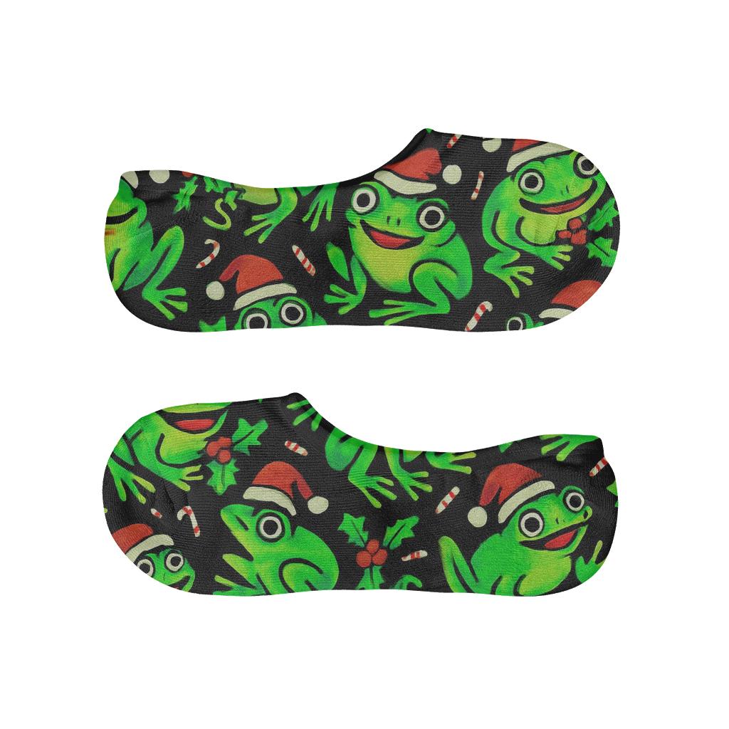 Holly Frog Tessellation On Black Background unique hidden socks