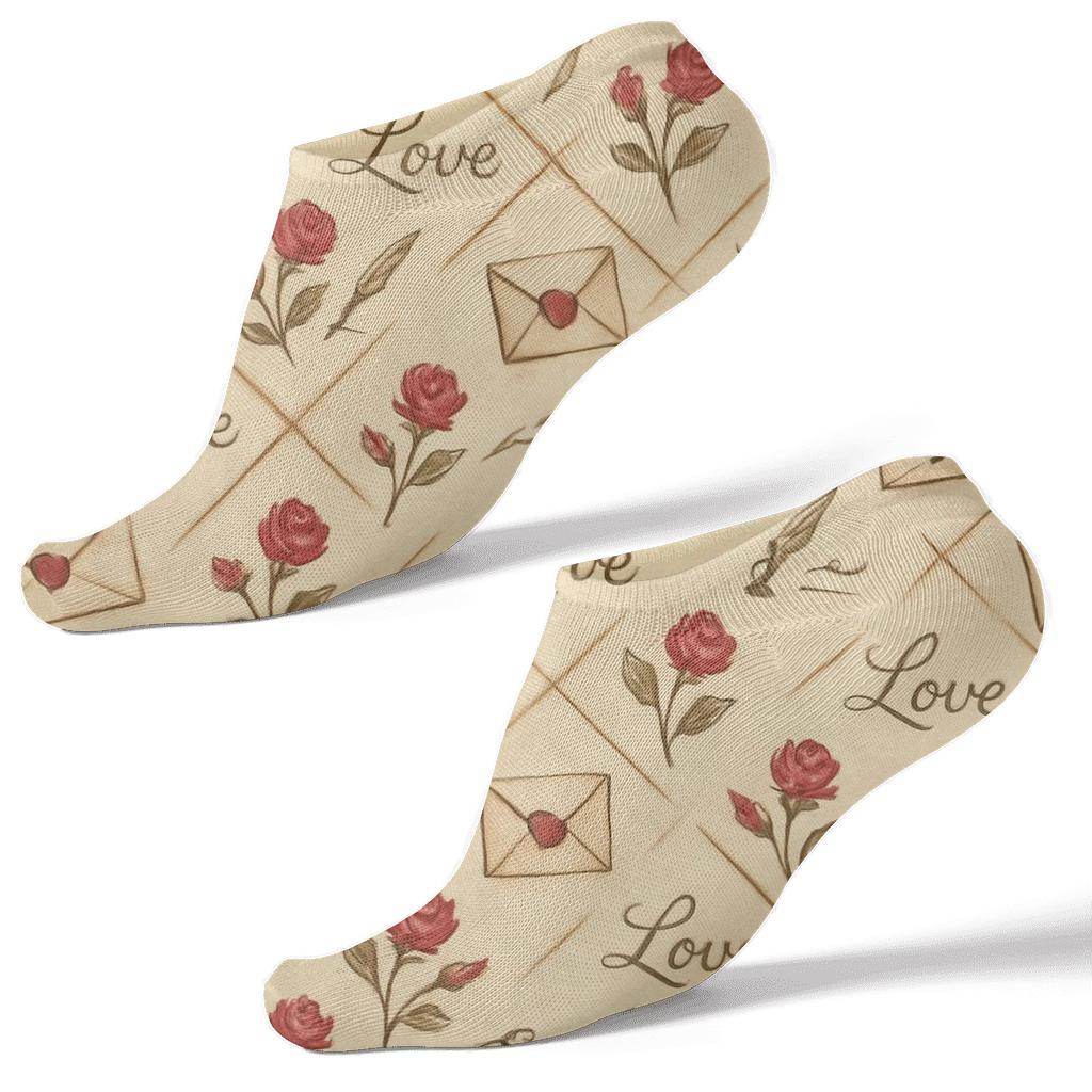 Vintage Postcard Lattice With Valentines Love Letter Envelope soft everyday ankle socks