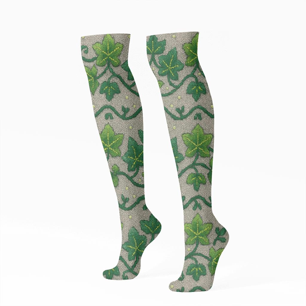Knitted Ivy Trellis Bands On Stone Gray stylish athletic knee-high socks