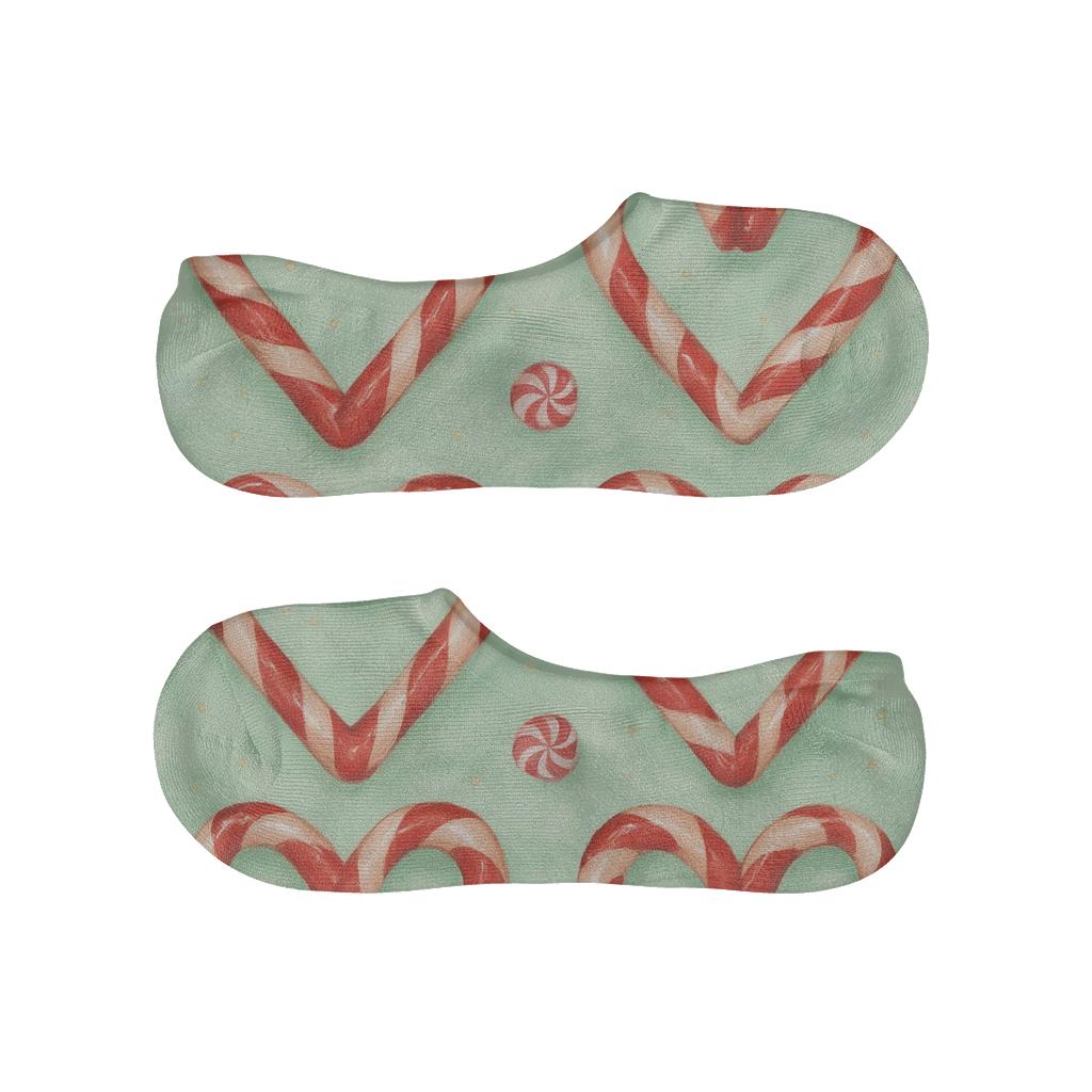 Candy Canes Heart Tiles On Mint Field unique hidden socks