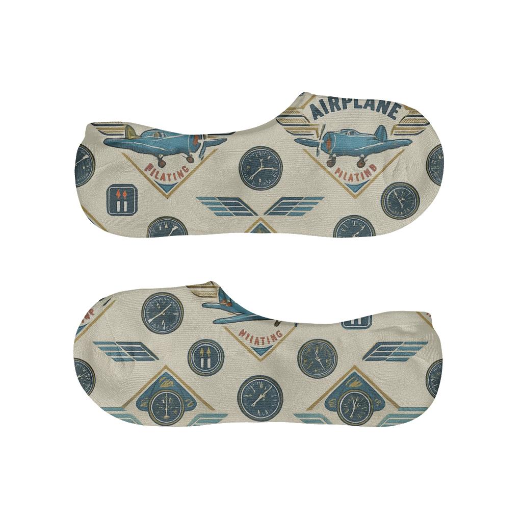 Vintage Aviation Poster Look Airplane Badge Tessellation anti-slip no-show socks