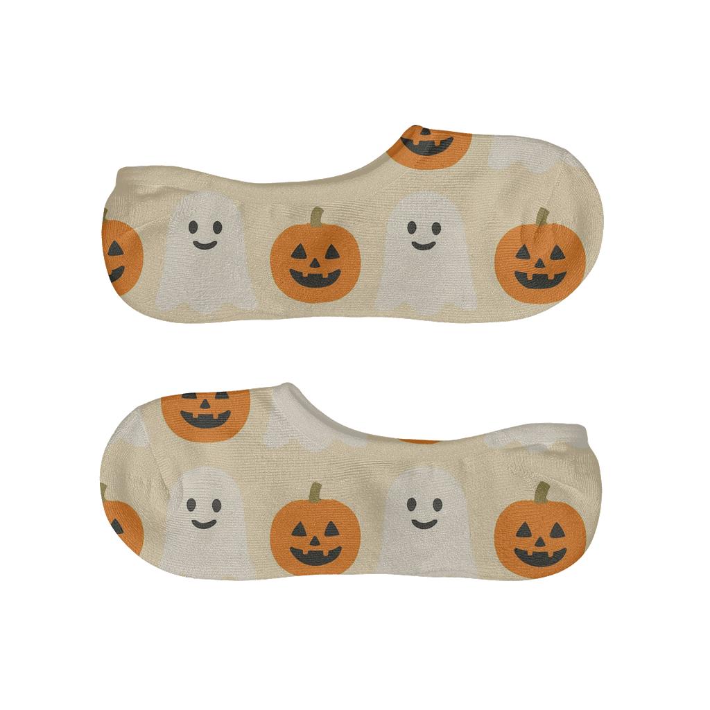 Ghost And Mini Jack O Lantern Alternating Checker On Proper Cream Background breathable seamless no-show sockscustom no-show socks