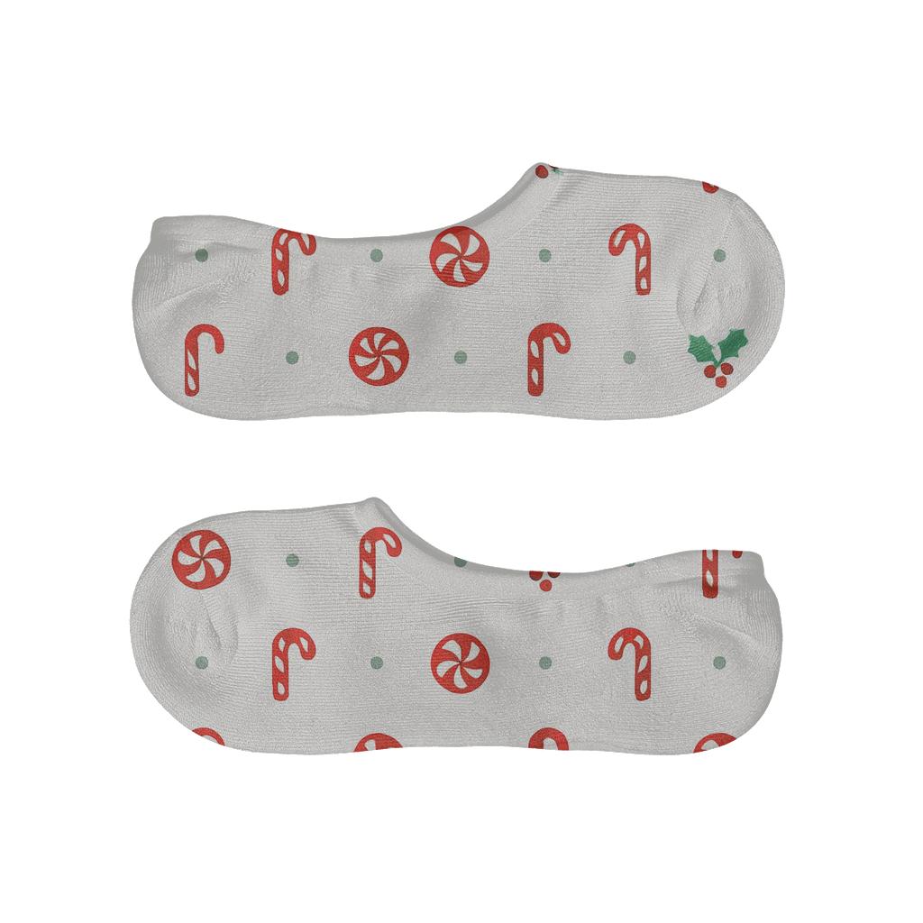 Candy Canes Minimal Dot Grid With Peppermint Accents soft cotton no-show socks