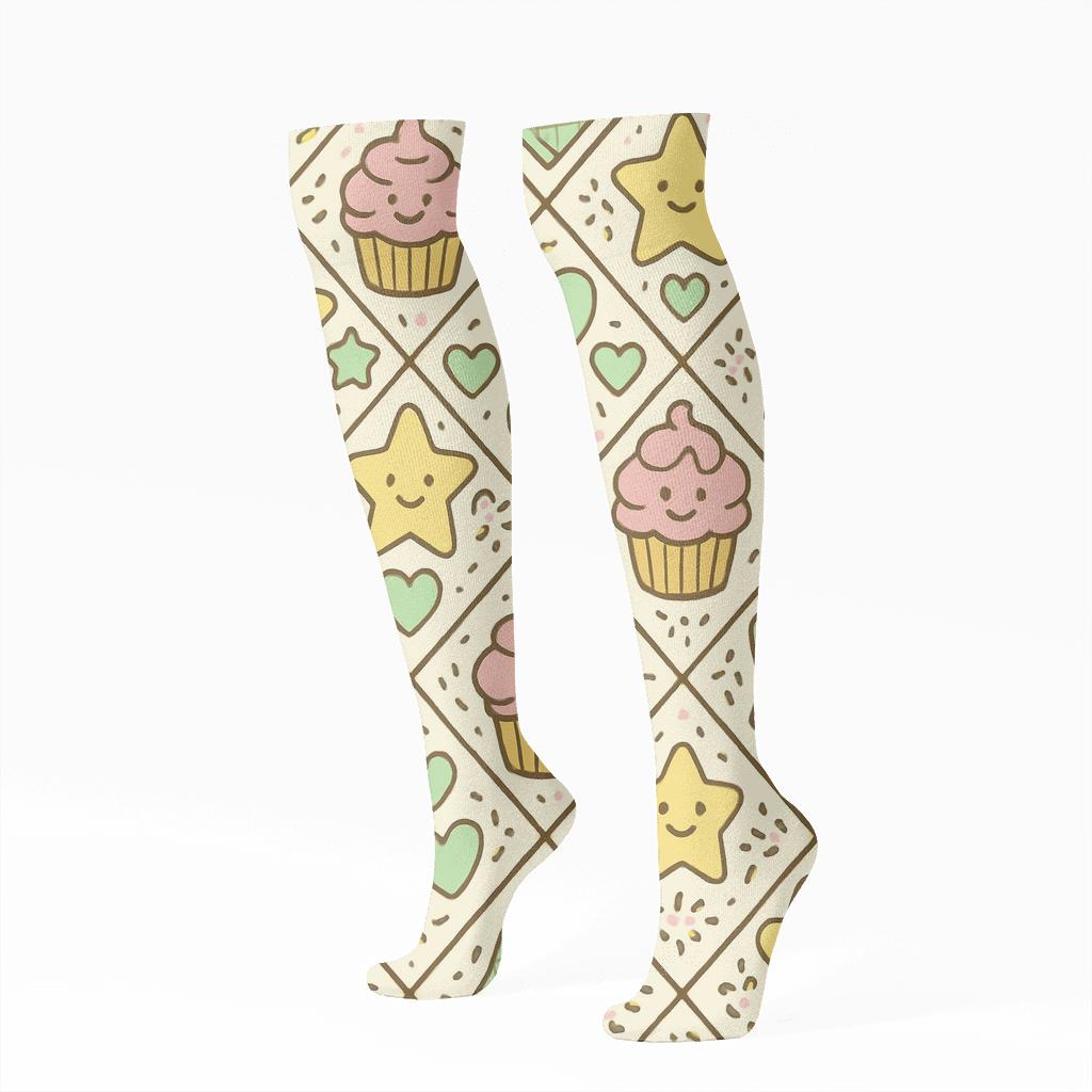 Cupcakes And Cookie Cutters With Baker Rhythm trendy patterned knee-high socks