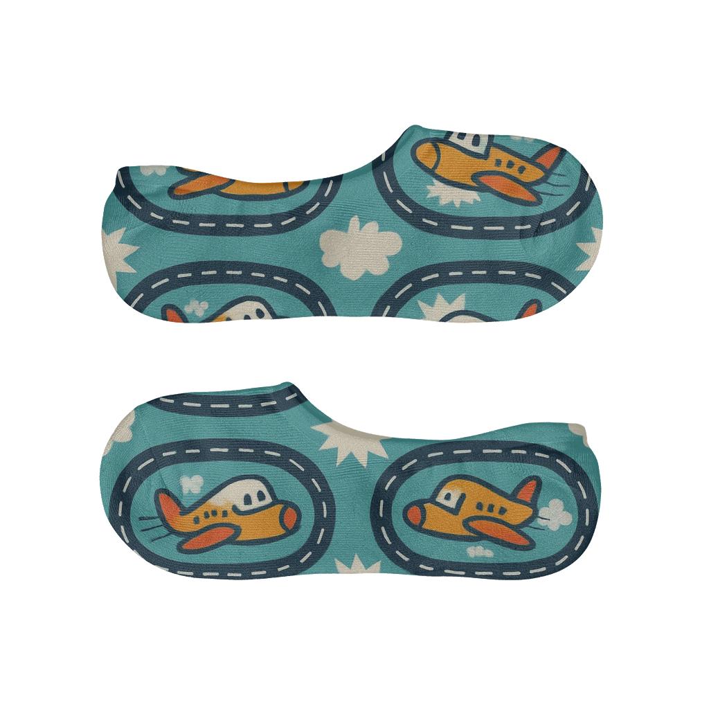 Airplane Race Scene Repeat In Bold Cartoon Tiles trendy no-show sock styles