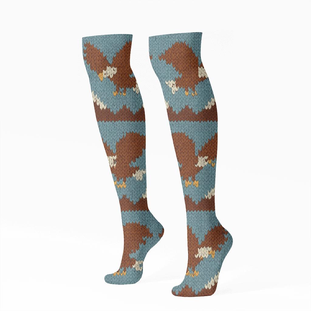 Mountain Band Weave With Eagle Flight trendy patterned knee-high socks