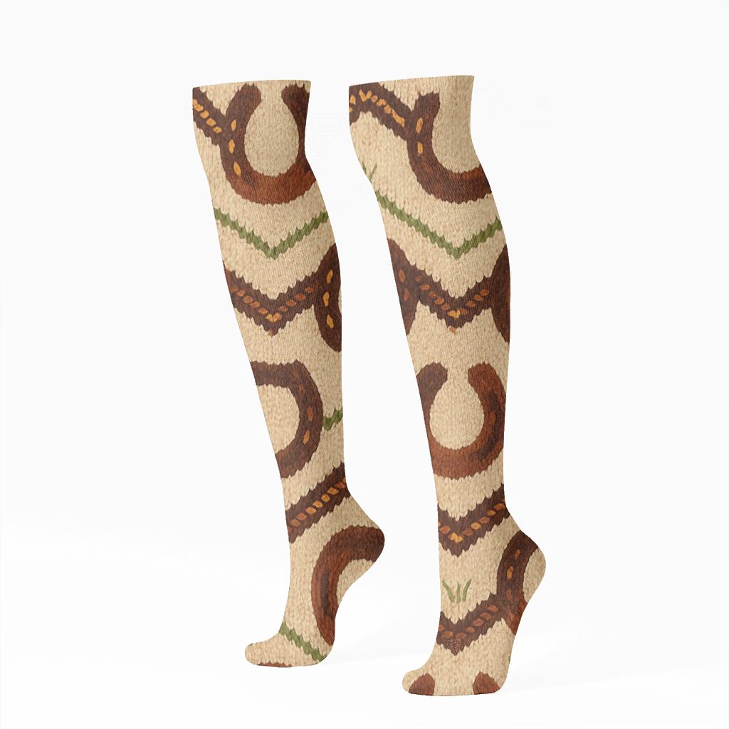 Knitted Illusion Horse Hoof Print Chevron stylish athletic knee-high socks
