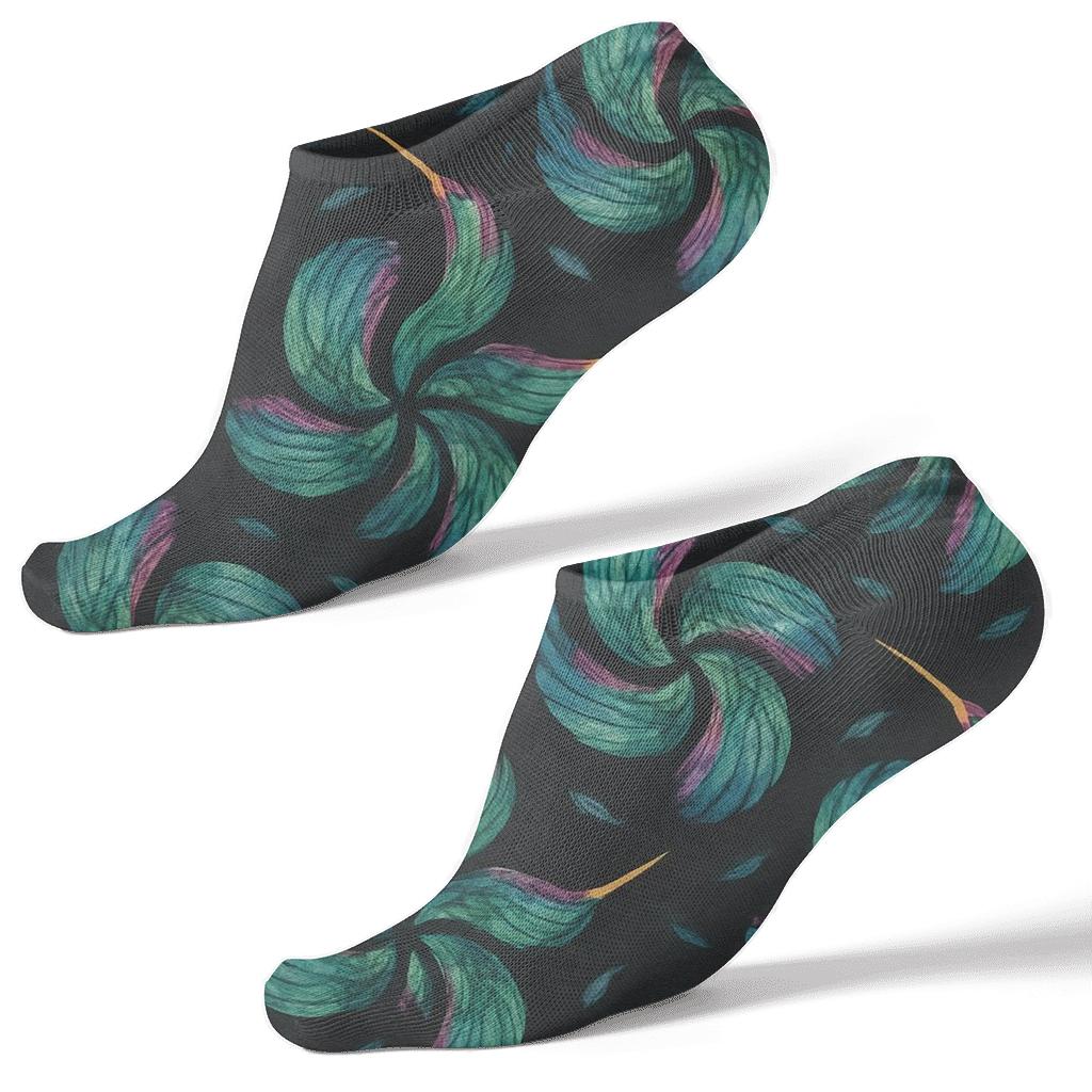 Teal Hummingbird Wing Spiral Tiles On Charcoal Background unique graphic ankle socks