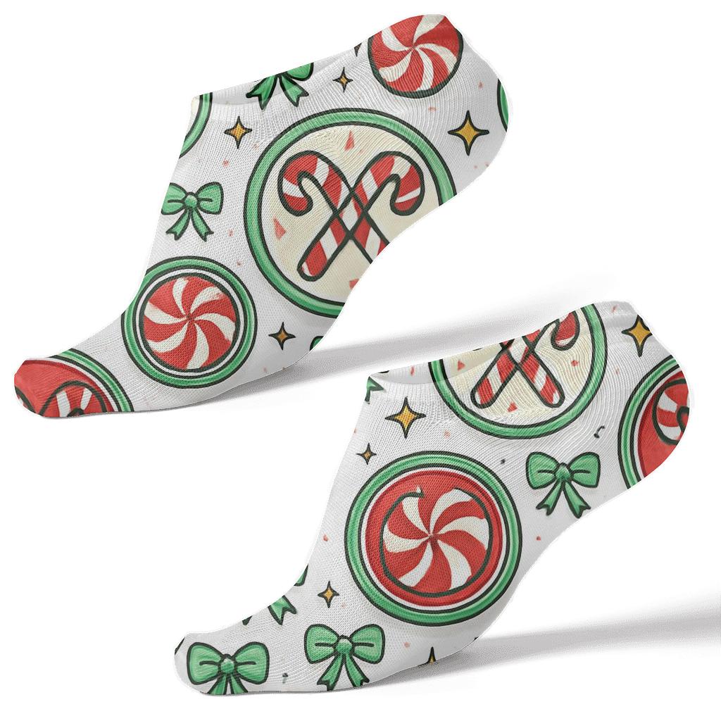 Peppermint Medallions With Candy Canes Centerpiece soft everyday ankle socks
