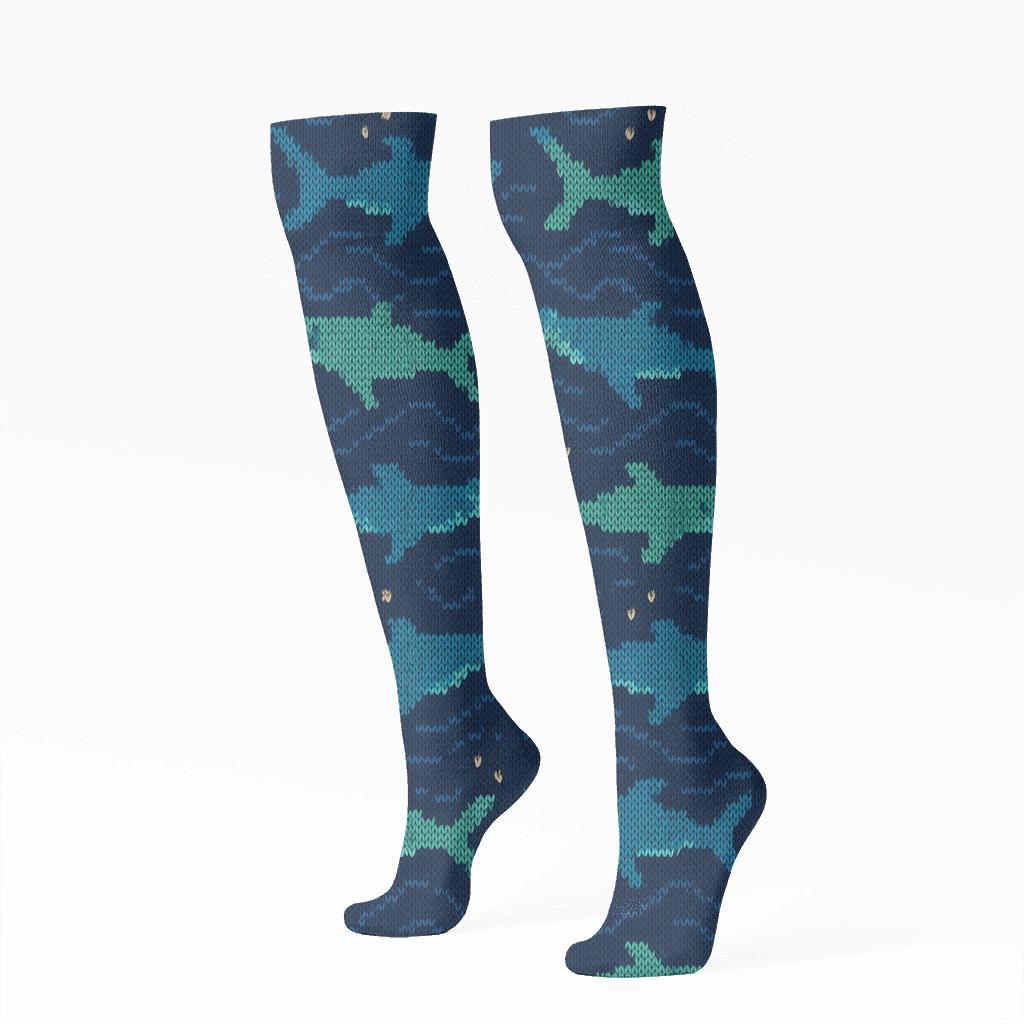 Hammerhead Chevron In Shark Blue soft everyday knee-high socks