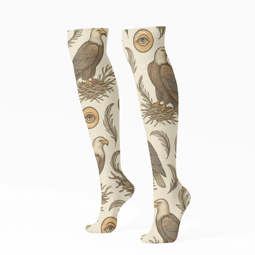 Vintage Naturalist Poster Eagle Tessellation personalized knee-high socks
