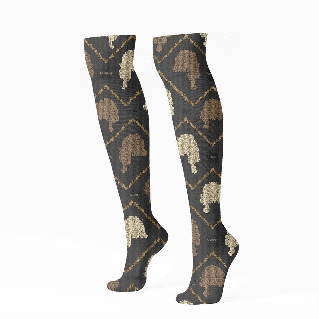 Judge Wig Chevron In Charcoal Black comfortable cotton knee-high socks