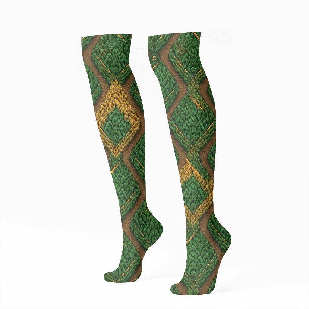 Knitted Illusion Snake Scale Lattice stylish athletic knee-high socks
