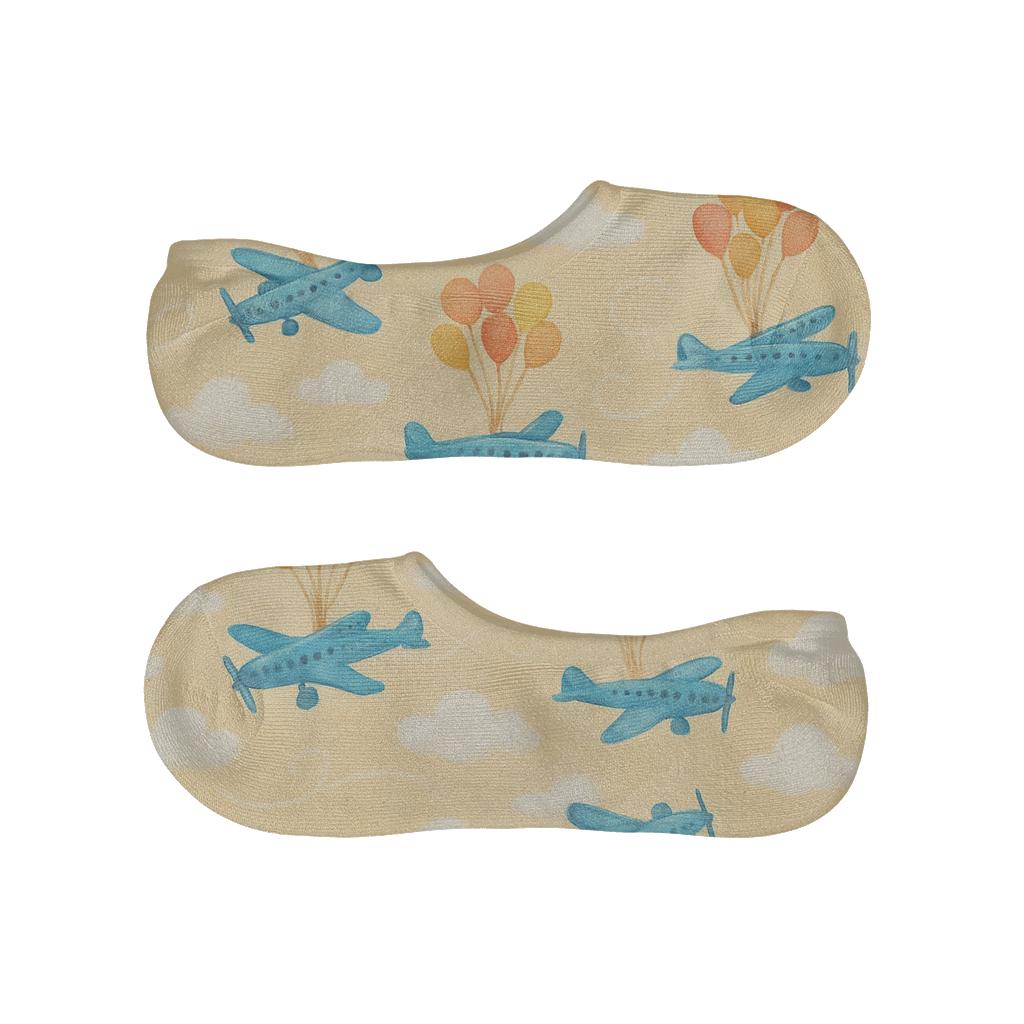 Airplane Balloon Parade Pattern In Painted Sky soft cotton no-show socks