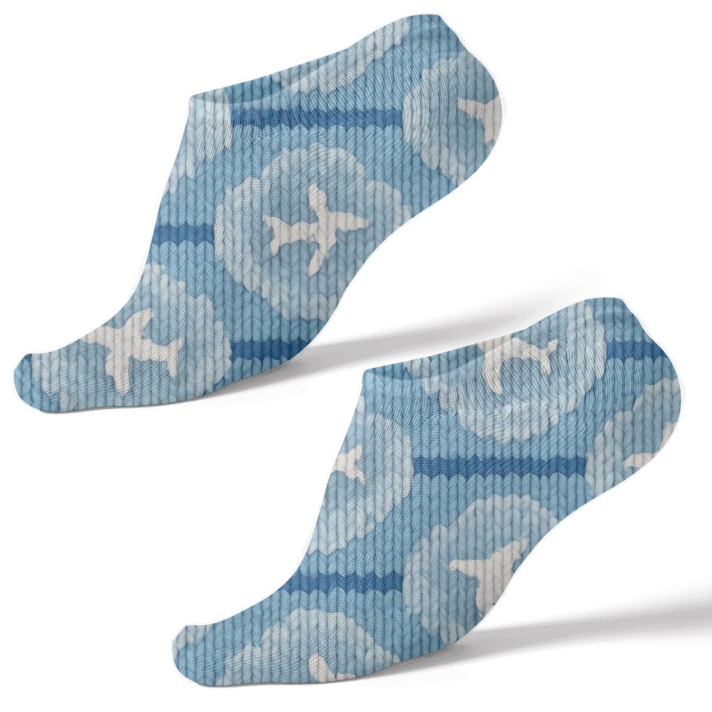 Knitted Illusion Airplane Cable Knit Clouds premium sports ankle socks