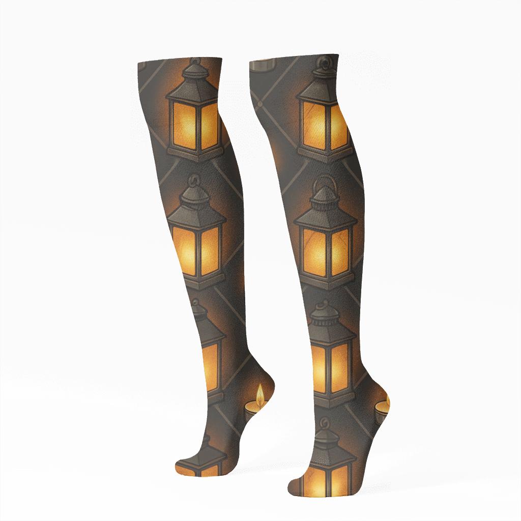 Lantern Lattice With Candle Glow stylish athletic knee-high socks
