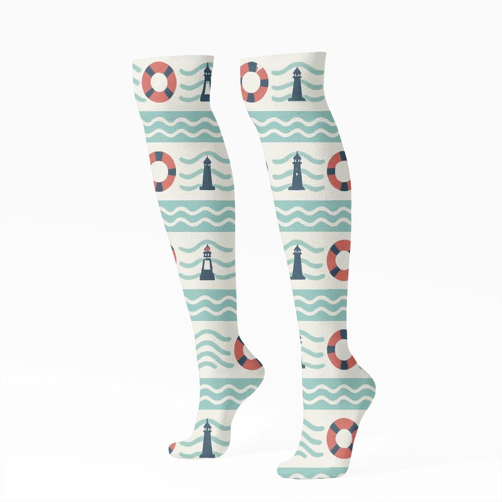 Vintage Buoy Tide Bands Map Print custom knee-high socks