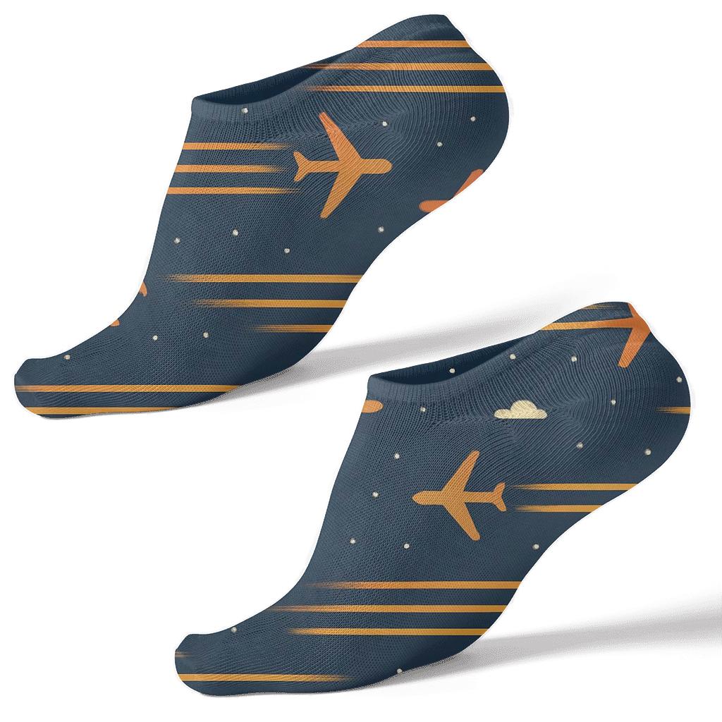 Airplane With Sunset Contrail Pattern Bands trendy patterned ankle socks