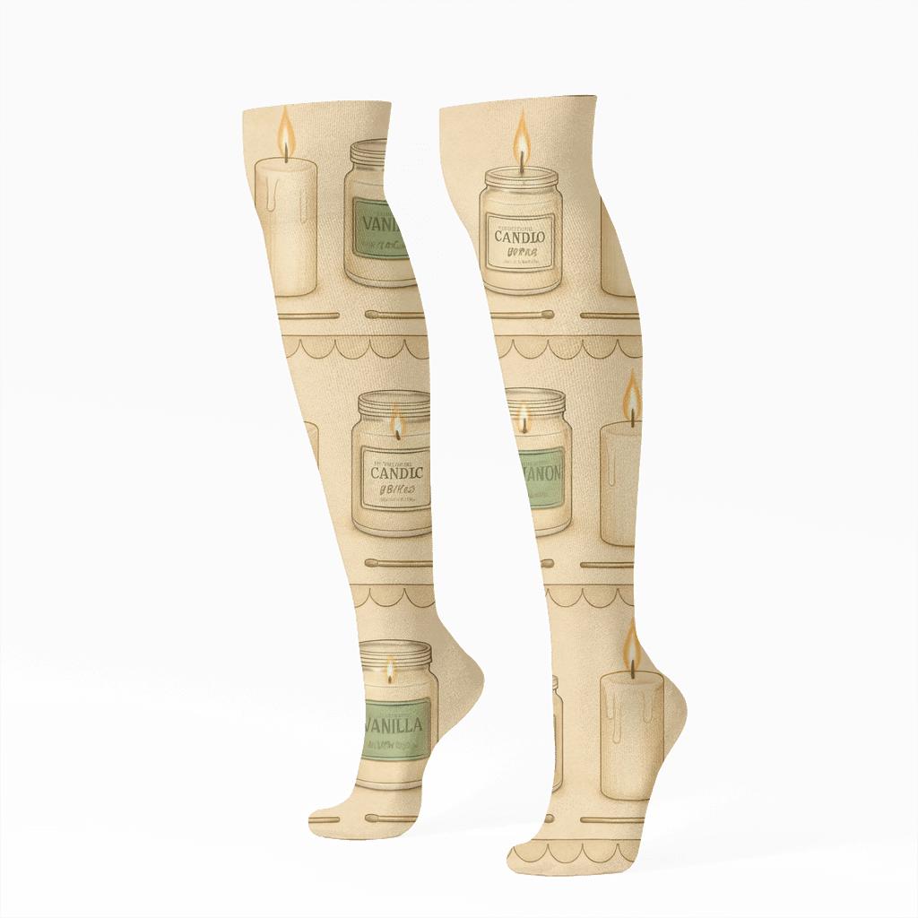 Apothecary Study Dripping Wax Candle Pattern designer print knee-high socks