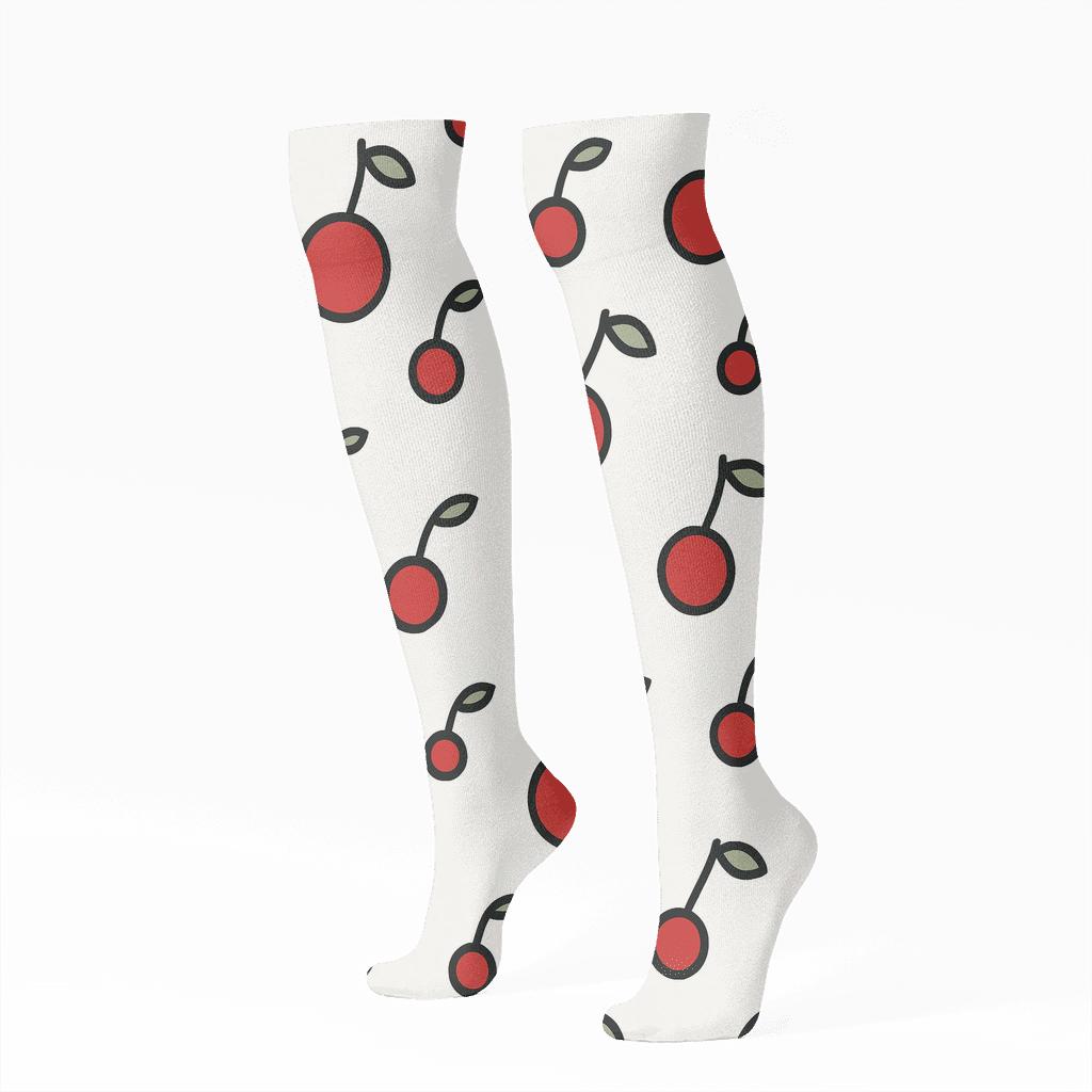 Minimalist Dot Field With Cherry Accents premium sports knee-high socks
