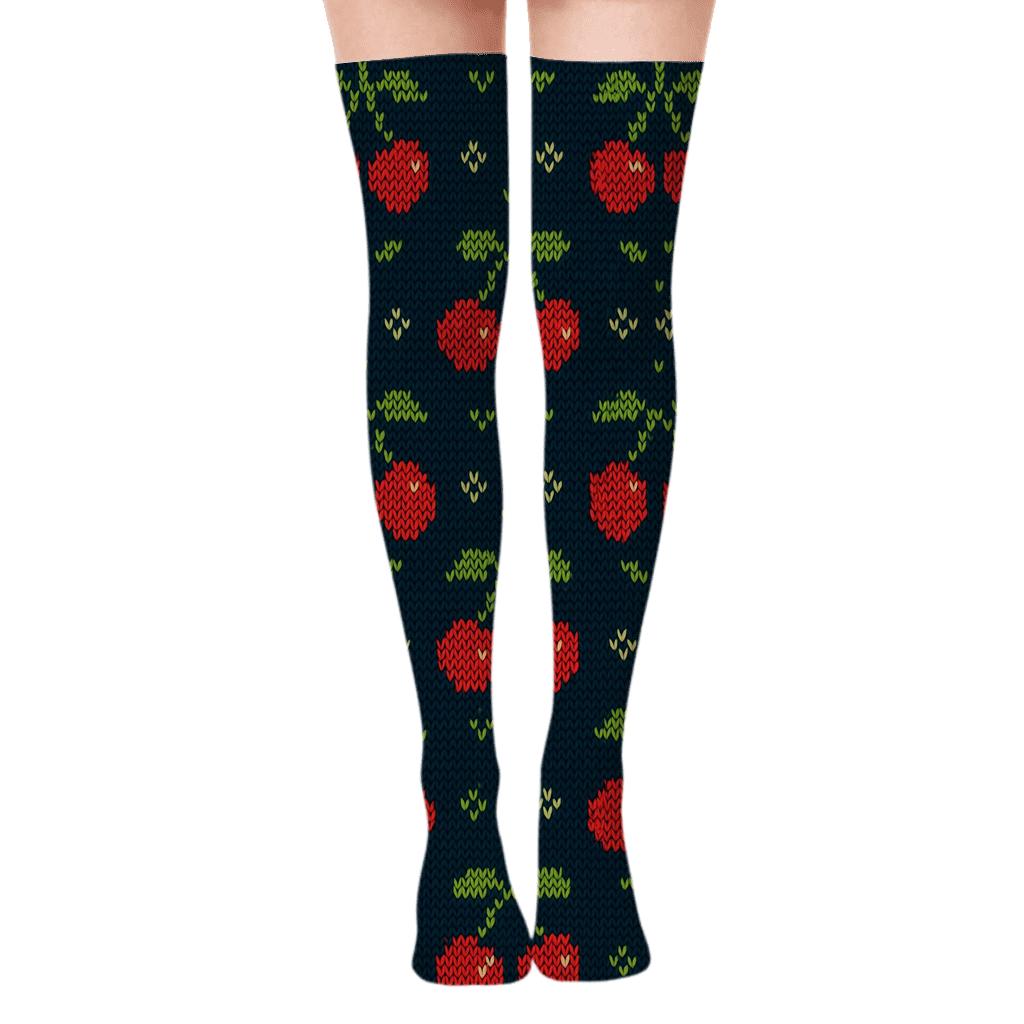 Knitted Cherry Fair Isle Tilework unique graphic over-the-knee socks
