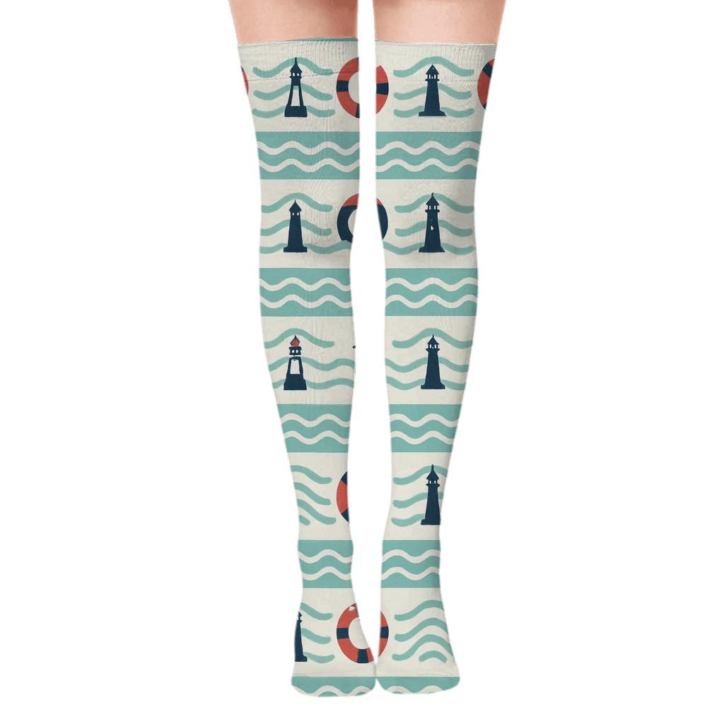 Vintage Buoy Tide Bands Map Print personalized over-the-knee socks