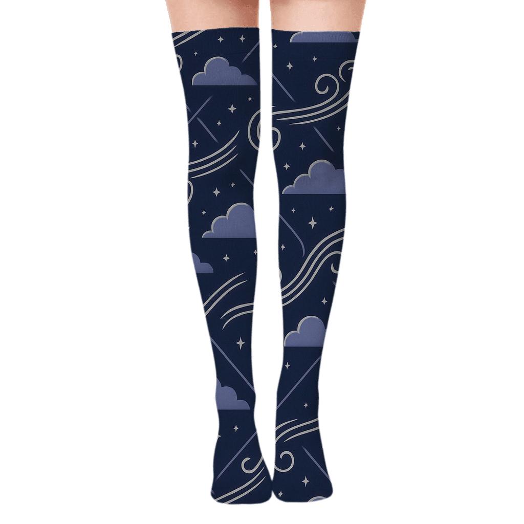 Twilight Wind Lines And Clouds Lattice stylish fashion over-the-knee socks