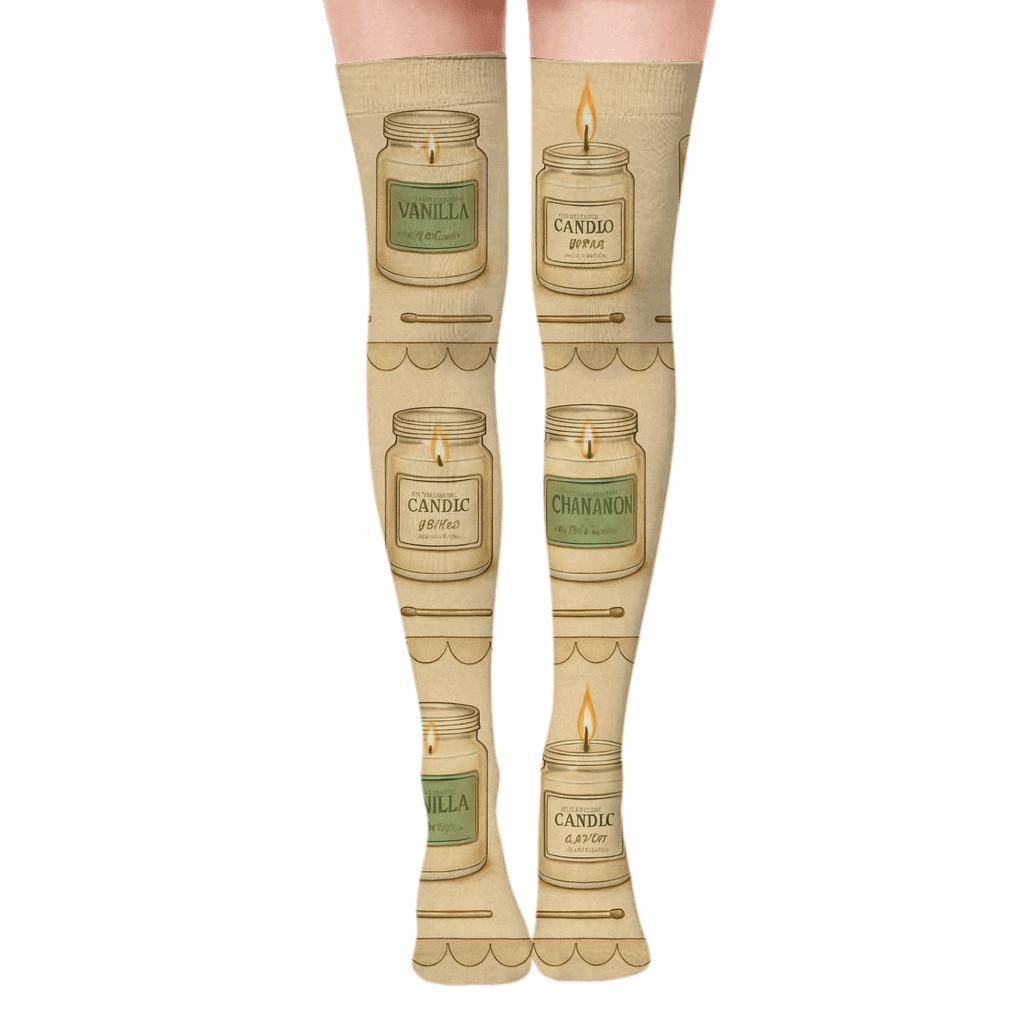 Apothecary Study Dripping Wax Candle Pattern unique graphic over-the-knee socks